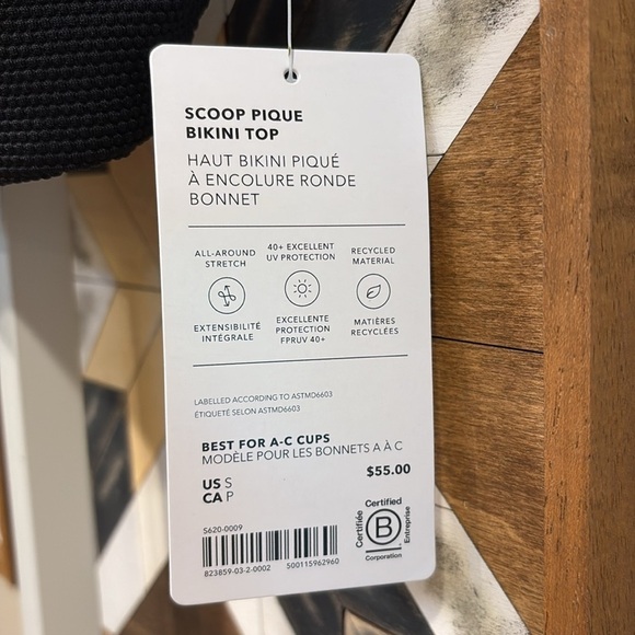 Athleta Scoop Pique Bikini Top Black Small NWT - Picture 5 of 7